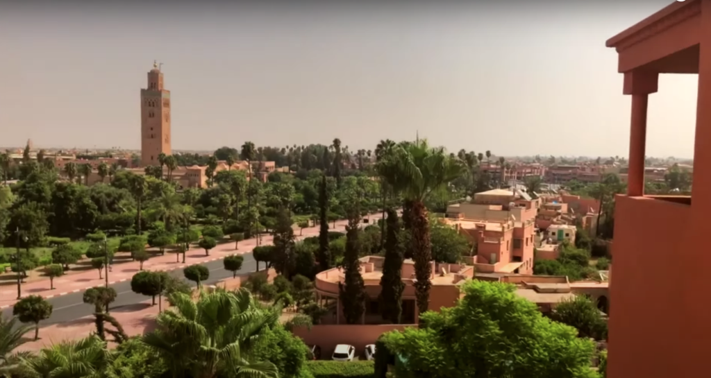 view of koutoubia mosque from la mamounia hotel in Marrakech