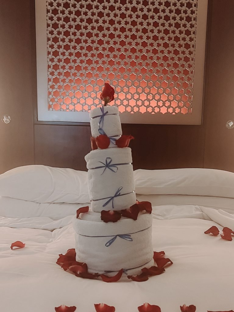 birthday cake towel decoration conrad hotel by hilton